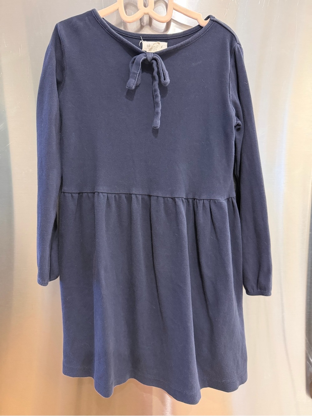 Girls' Long-Sleeve Navy Tie-Front Casual Dress